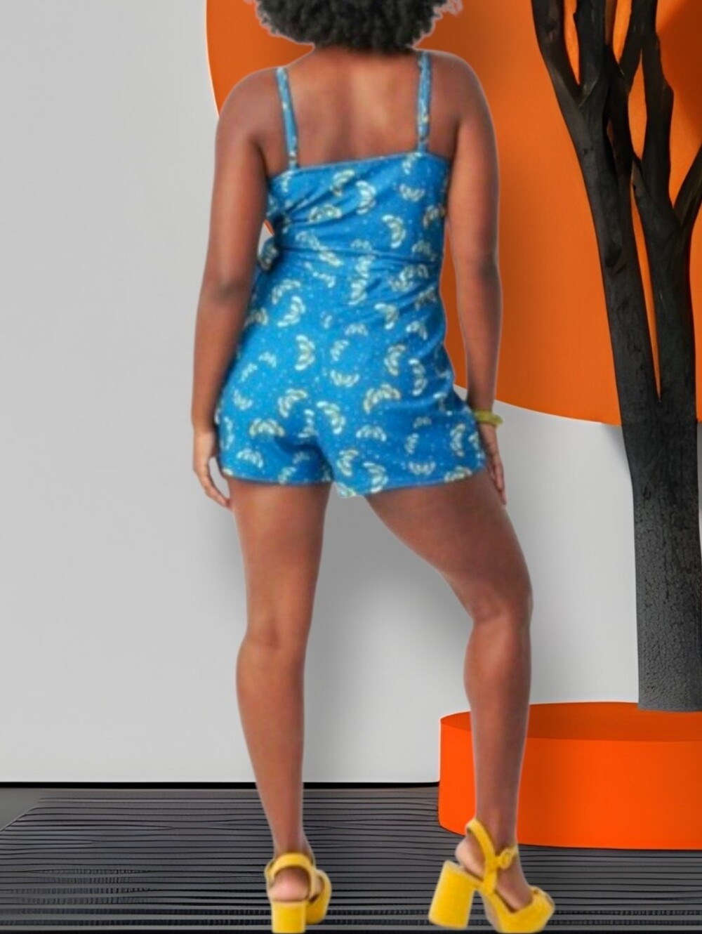 Unique Vintage Blue Butterfly And Star Print Lotti Wrap Romper - Picture 3 of 12